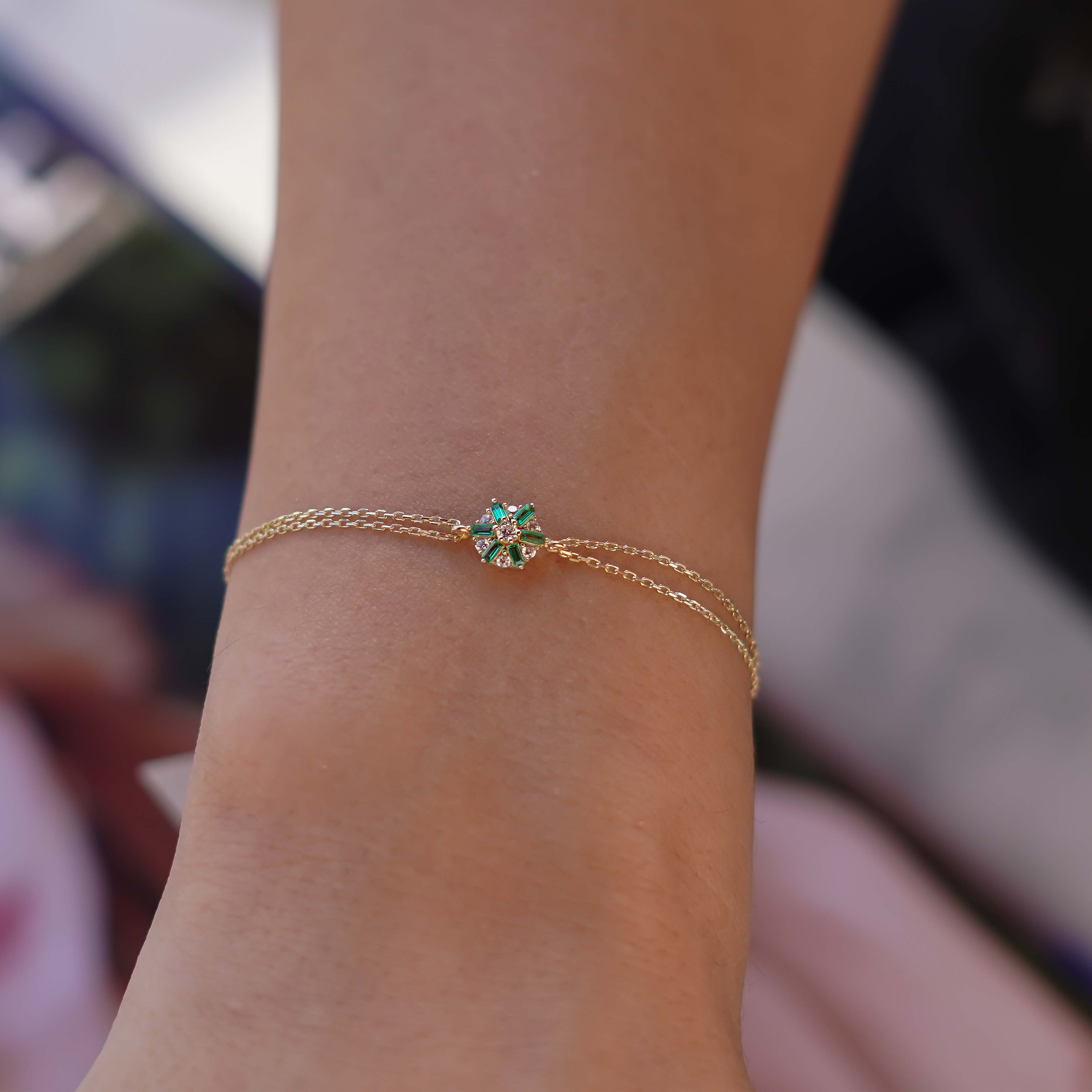 Yeşil Taşlı Çiçek Bileklik