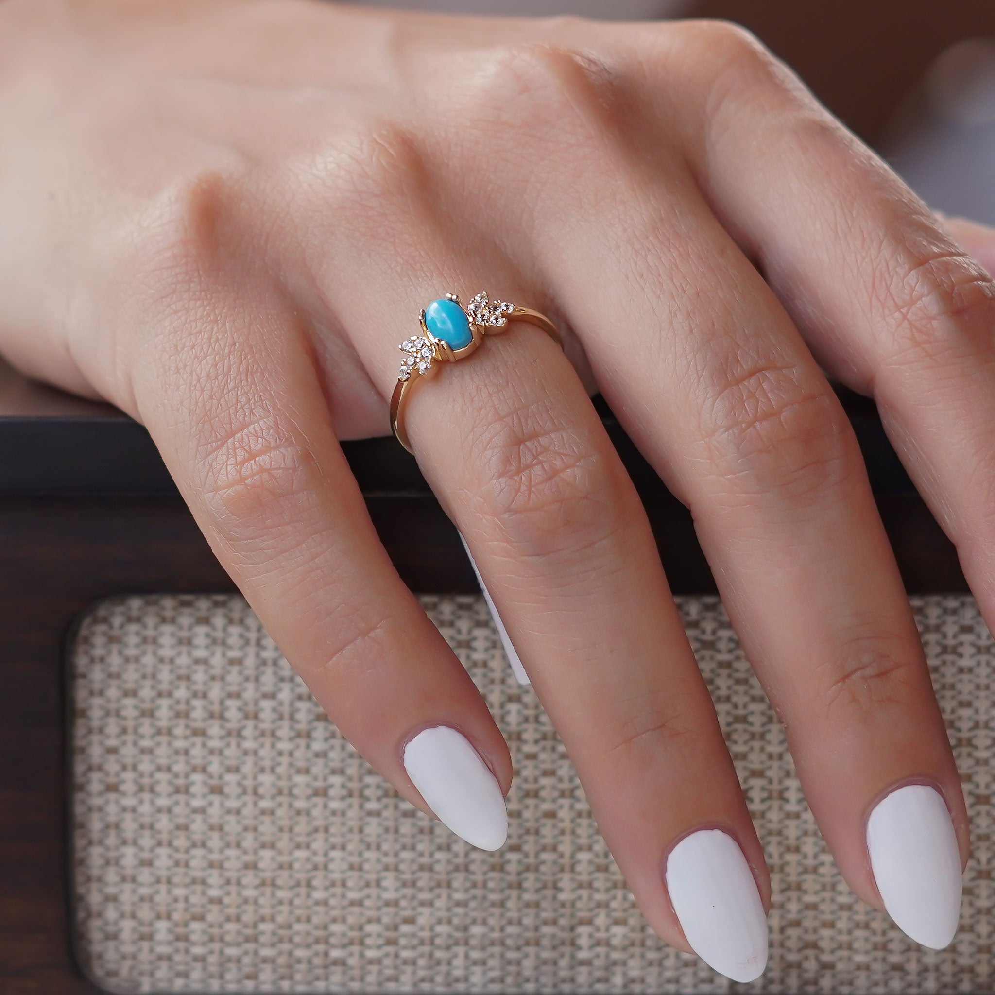 Firuze Taşlı Lotus Yüzük