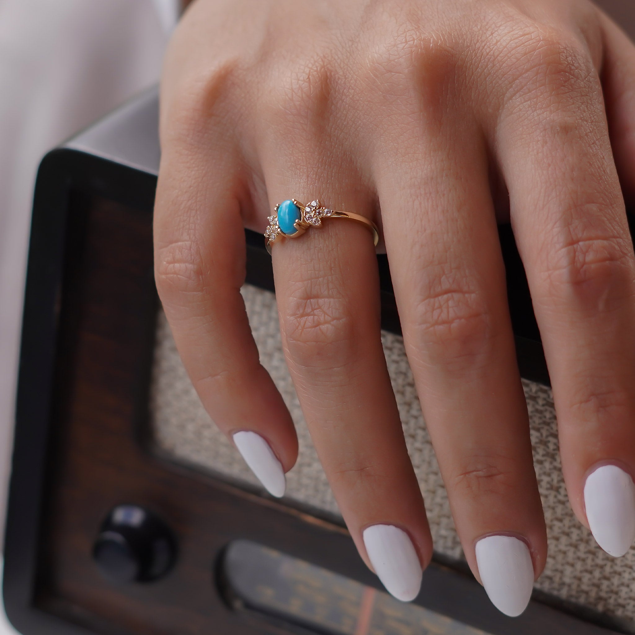 Firuze Taşlı Lotus Yüzük