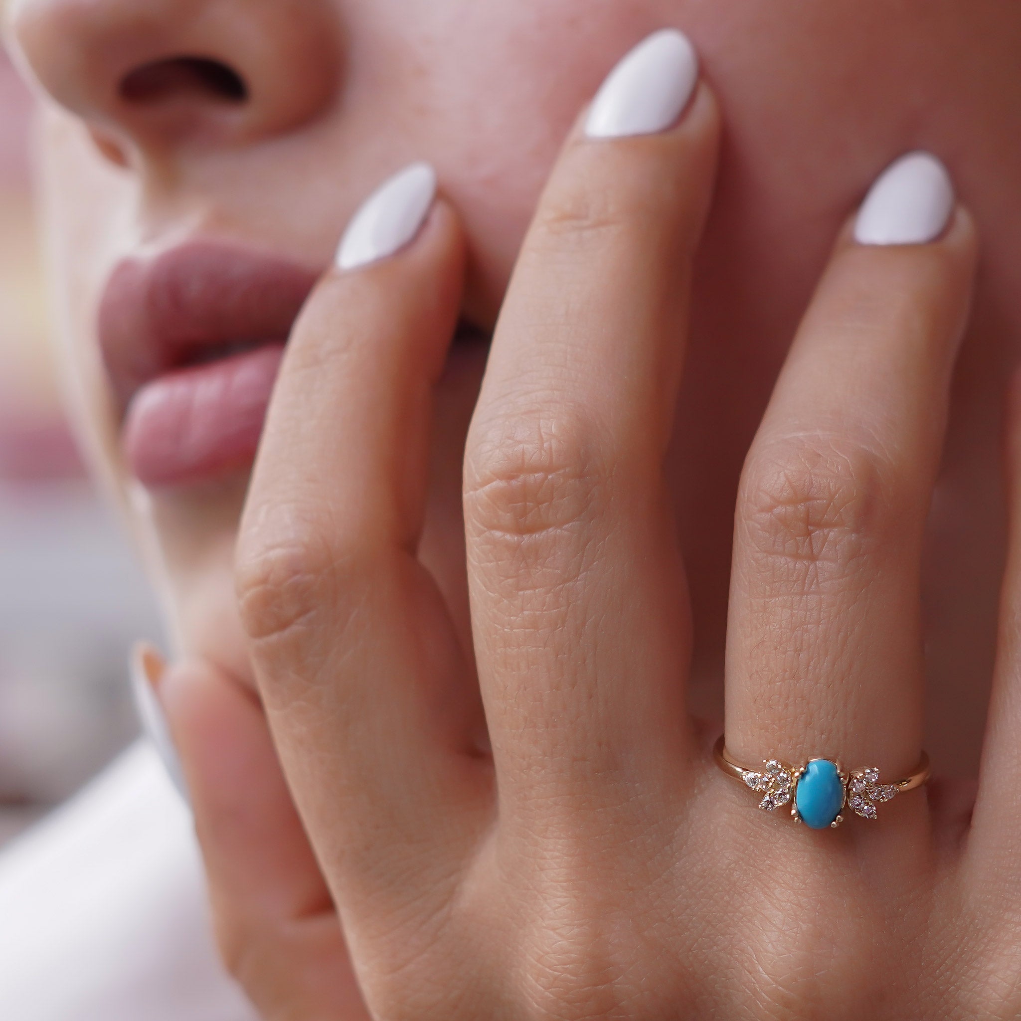 Firuze Taşlı Lotus Yüzük