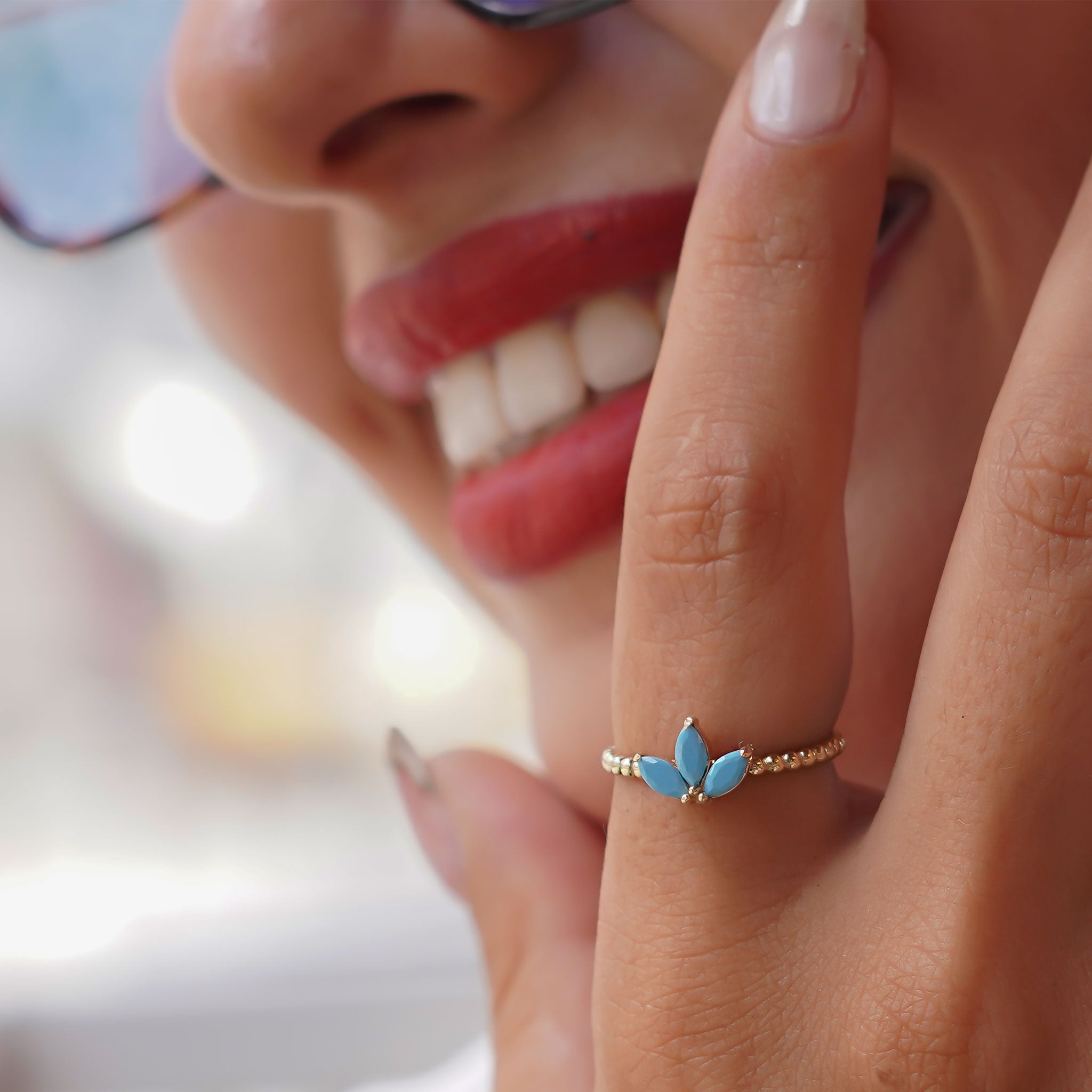 Top Top Firuze Lotus Yüzük