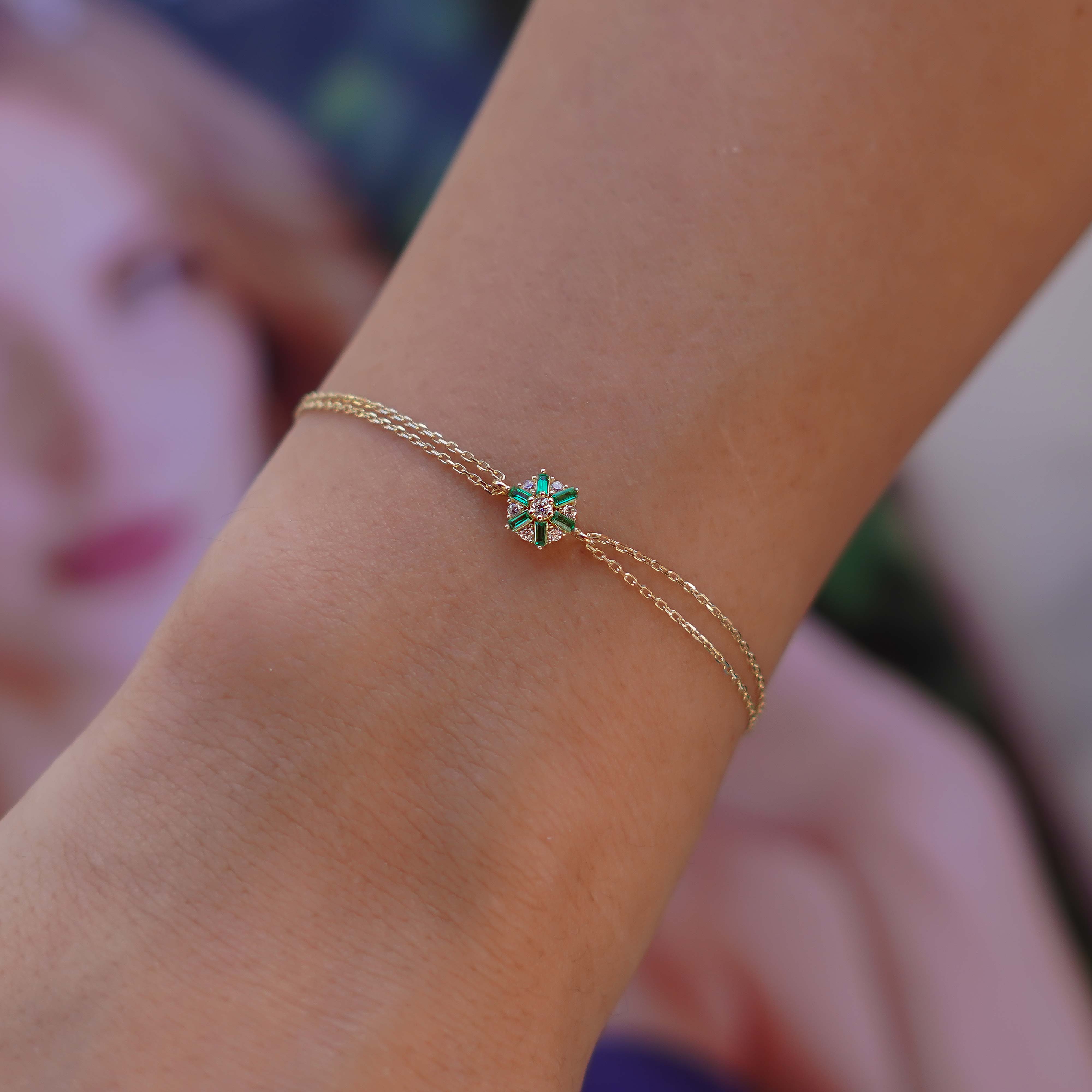 Yeşil Taşlı Çiçek Bileklik